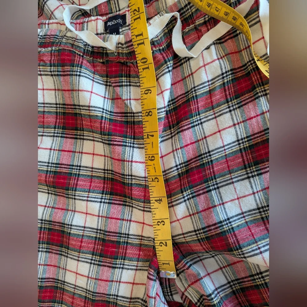🌲GAP🌲 WOMEN'S WHITE RED TARTAN PLAID FLANNEL RELAXED PJ SET MEDIUM WORN ONCE! - Picture 11 of 12
